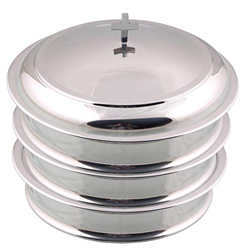 Communion Ware 3 Holy Wine Serving Trays with A Cover - Stainless Steel (Mirror/Silver) Premium Communion Trays for Churches Communion Supplies Church Communion Ware Sets