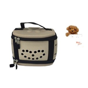 portable mini poodle puppy carrier hamster cage - cute travel carrier hard-sided cage for small animal puppy kitty hedgehog (beige)