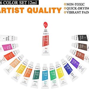 Shuttle Art Acrylic Paint Set, 16 x12ml Tubes Artist Quality Non Toxic Rich Pigments Colors Great for Kids Adults Professional Painting on Canvas Wood Clay Fabric Ceramic Crafts