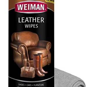 Weiman Leather Cleaner Kit Leather Wipes (30 Count) and Microfiber Cloth - Clean and Condition Car Seats and Interior, Shoes, Couches and Other Leather Surfaces