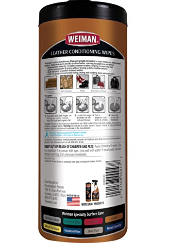 Weiman Leather Cleaner Kit Leather Wipes (30 Count) and Microfiber Cloth - Clean and Condition Car Seats and Interior, Shoes, Couches and Other Leather Surfaces