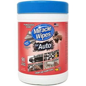 miraclewipes for automotive, all purpose cleaning wipes for hands, auto interior, exterior, detailing, removes grease, lubricants, sticky adhesives, grime, dirt, car cleaning supplies - 90 count