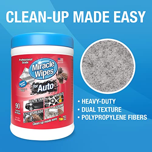 MiracleWipes for Automotive, All Purpose Cleaning Wipes for Hands, Auto Interior, Exterior, Detailing, Removes Grease, Lubricants, Sticky Adhesives, Grime, Dirt, Car Cleaning Supplies - 90 Count