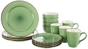 pfaltzgraff french lace dinnerware set, 16 piece, green