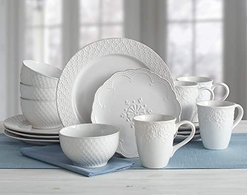 Pfaltzgraff French Lace White 16 Piece Dinnerware Set, Service for 4