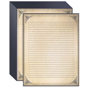 48 sheets vintage lined paper with antique border design, aged stationery for writing letters, invitations (8.5 x 11 in)