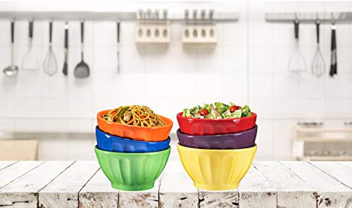 Bruntmor Porcelain 14 Ounce Bowl for Cereal, Soup, Rice, Desert, Ice Cream, Snack Server, Multicolor LEAD and CADIMUM FREE, Dishwasher & Oven Safe- Set Of 6