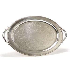 tray, chased bottom w/handles by oneida, silverplate, beaded edge
