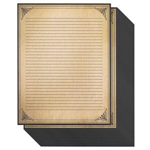96-sheets of letter-size vintage-style lined stationery writing paper with antiqued border and aged old design for typing, writing letters poems, notes, and invitations (8.5x11 in)
