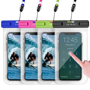 zeinze 4 pack waterproof phone pouch universal waterproof phone case dry bags for iphone 13 pro max xs max xr x 8 7 6s plus galaxy pixel up to 6.9