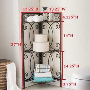 Kings Brand Furniture Metal 3 Tier Shelf Free Standing Corner Bathroom Towel Rack Organizer Stand, Pewter