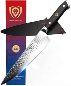 dalstrong shogun series x damascus japanese aus-10v super steel chef kitchen knife with g10 black handle abs, 10.25 inches, sheath included