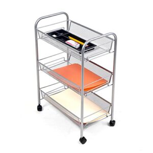 mind reader 3-shelf all purpose mobile utility cart, silver