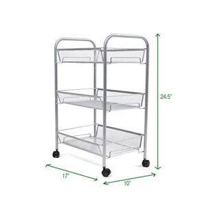 Mind Reader 3-Shelf All Purpose Mobile Utility Cart, Silver