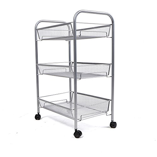 Mind Reader 3-Shelf All Purpose Mobile Utility Cart, Silver