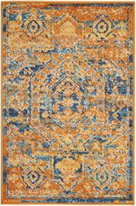 nourison passion persian teal/sun 1'10" x 2'10" area -rug, easy -cleaning, non shedding, bed room, living room, dining room, kitchen (2x3)