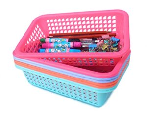 honla rectangular small plastic storage baskets organizer,set of 8 in 4 assorted colors,pink,teal,blue,orange