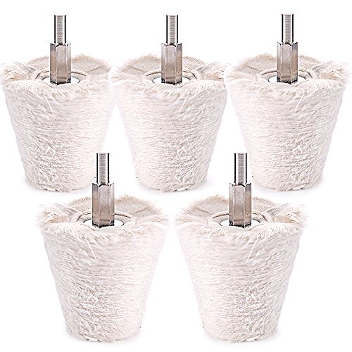 Swpeet 5 Pcs Cone-Shaped White Flannelette Polishing Wheel Grinding Head with 1/4"Handle for Metal Aluminum/Stainless Steel/Chrome/Jewelry/Wood/Plastic/Ceramic/Glass