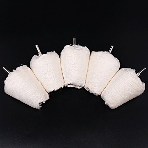 Swpeet 5 Pcs Cone-Shaped White Flannelette Polishing Wheel Grinding Head with 1/4"Handle for Metal Aluminum/Stainless Steel/Chrome/Jewelry/Wood/Plastic/Ceramic/Glass