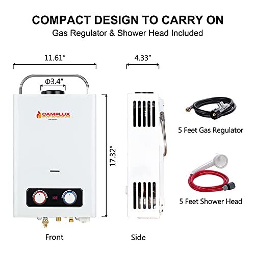 CAMPLUX ENJOY OUTDOOR LIFE BD158 1.58GPM Outdoor Propane Tankless Gas Water Heater, white, 6l