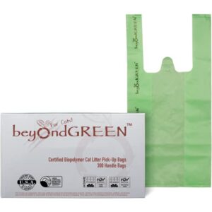 beyondgreen plant-based cat litter poop waste pick-up bags with handles - 100 bags - 8 in x 16 in