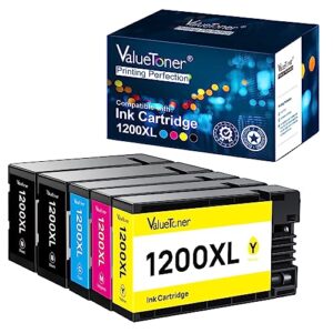 valuetoner compatible ink cartridge replacement for canon pgi-1200xl pgi-1200 xl 1200xl maxify mb2320 mb2020 mb2350 mb2050 mb2120 mb2720 inkjet printer (2 black, 1 cyan, 1 magenta, 1 yellow, 5 pack)