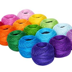 Soft 1500Y 15 Pearl Balls Cardinal Size 8 Rainbow Colors for Crochet Hardanger Cross Stitch Needlepoint Hand Embroidery