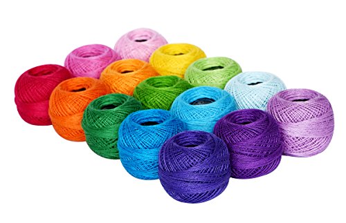 Soft 1500Y 15 Pearl Balls Cardinal Size 8 Rainbow Colors for Crochet Hardanger Cross Stitch Needlepoint Hand Embroidery