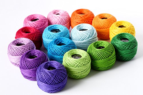 Soft 1500Y 15 Pearl Balls Cardinal Size 8 Rainbow Colors for Crochet Hardanger Cross Stitch Needlepoint Hand Embroidery