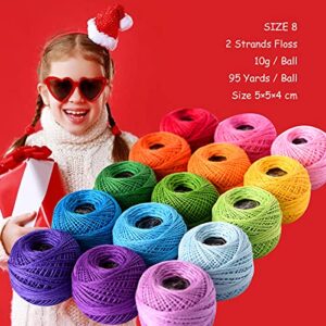 Soft 1500Y 15 Pearl Balls Cardinal Size 8 Rainbow Colors for Crochet Hardanger Cross Stitch Needlepoint Hand Embroidery