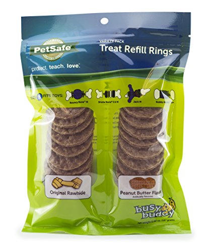 PetSafe Treat Rings for Busy Buddy Dog Toys - Easy to Digest - Interactive Toy Refills for Aggressive Chewers - Stimulating Puppy Supplies - Eases Stress - 24 Rings - Size B - Original/Peanut Butter