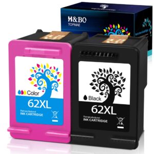 h&bo topmae remanufactured 62xl ink cartridge replacement for hp 62 xl 62xl use for hp envy 5640 5540 5660 7645 7644 officejet 5740 8040 officejet 200 250 mobile printer (1 black 1 tri-color)