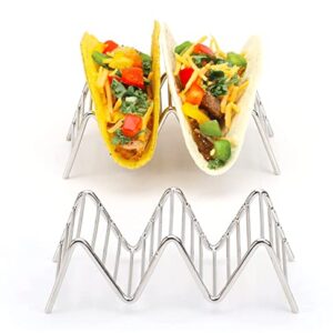 Taco Holders Set of 2 Premium Stainless Steel Stackable Stands, Each Rack Holds 2 or 3 Hard or Soft Tacos, Five Styles Available By 2lbDepot