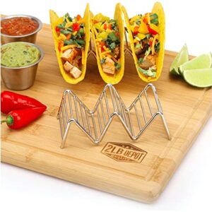 Taco Holders Set of 2 Premium Stainless Steel Stackable Stands, Each Rack Holds 2 or 3 Hard or Soft Tacos, Five Styles Available By 2lbDepot