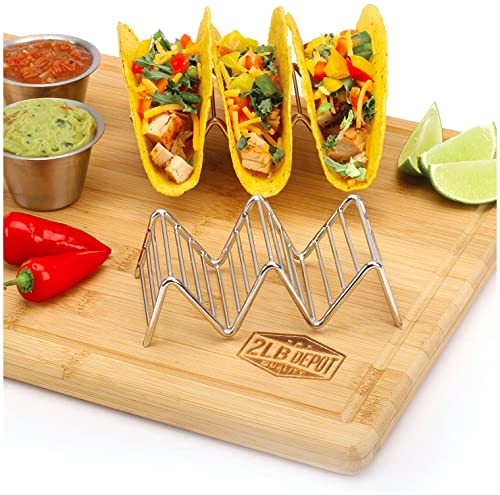 Taco Holders Set of 2 Premium Stainless Steel Stackable Stands, Each Rack Holds 2 or 3 Hard or Soft Tacos, Five Styles Available By 2lbDepot