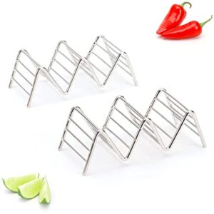 Taco Holders Set of 2 Premium Stainless Steel Stackable Stands, Each Rack Holds 2 or 3 Hard or Soft Tacos, Five Styles Available By 2lbDepot