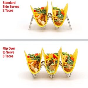 Taco Holders Set of 2 Premium Stainless Steel Stackable Stands, Each Rack Holds 2 or 3 Hard or Soft Tacos, Five Styles Available By 2lbDepot