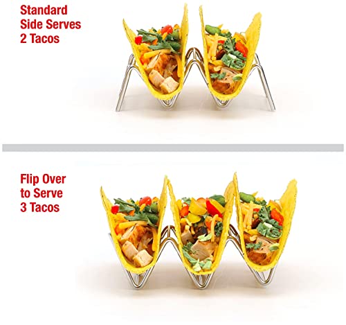 Taco Holders Set of 2 Premium Stainless Steel Stackable Stands, Each Rack Holds 2 or 3 Hard or Soft Tacos, Five Styles Available By 2lbDepot