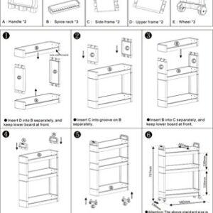 BAOYOUNI Slim Rolling Cart Between Washer Dryer Cabinet Storage Shelf Rack Narrow Slide Out Tower Organizer Space Saving Shelving Units with Wheels (3-Tier)