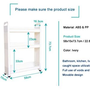 BAOYOUNI Slim Rolling Cart Between Washer Dryer Cabinet Storage Shelf Rack Narrow Slide Out Tower Organizer Space Saving Shelving Units with Wheels (3-Tier)