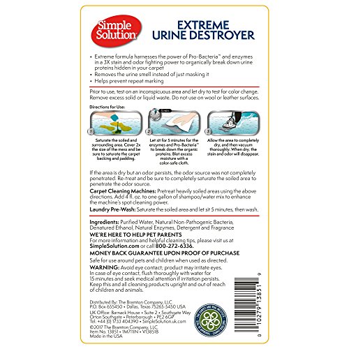 Simple Solution Extreme Urine Destroyer Enzymatic Cleaner | Pet Stain and Odor Remover with 2X Pro-bacteria Cleaning Power | 32 Ounces