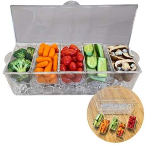 evelots ice chilled condiment tray-5 removable compartments-lid-2 cup containers