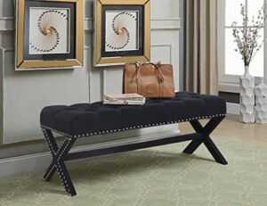 iconic home dalit updated neo traditional polished nailhead tufted linen x bench, black