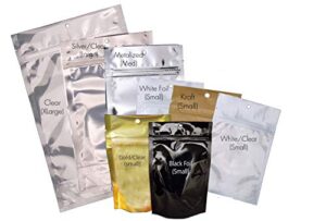 packfreshusa: stand up pouch bags sample kit - professional flexible packaging - resealable - seal-top - heat-sealable - hang hole - tear notch -sample kit