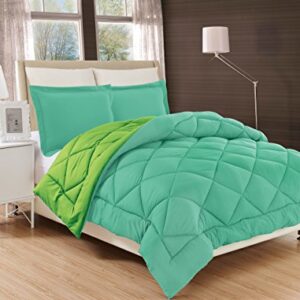 Elegant Comfort All Season Comforter and Year Round Medium Weight Super Soft Down Alternative Reversible 2-Piece Comforter Set, Twin/Twin XL, Aqua/Lime