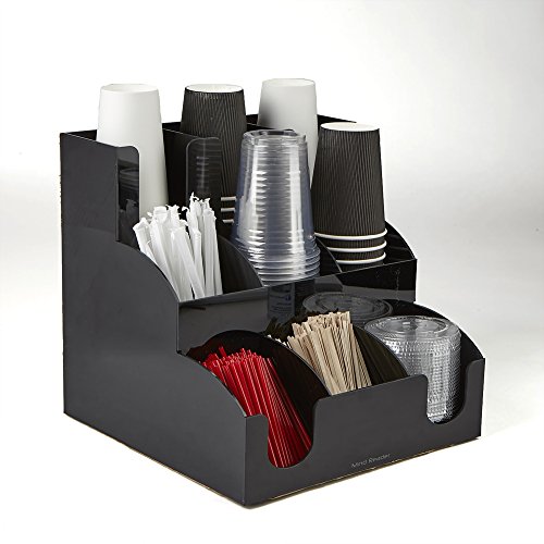 Mind Reader 9 Compartment Coffee Condiment and Accessories Organizer, Black