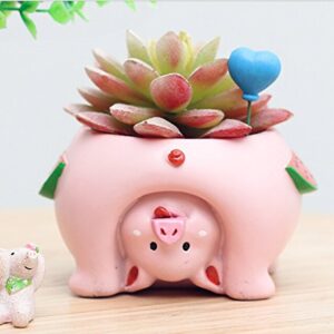 Youfui Cute Animal Flowerpot Animal Resin Succulent Planter Desk Mini Ornament (Pig)