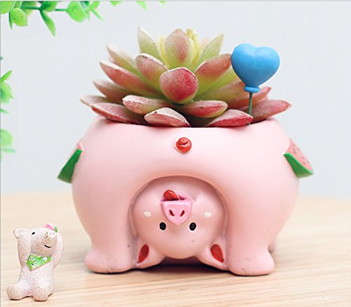 Youfui Cute Animal Flowerpot Animal Resin Succulent Planter Desk Mini Ornament (Pig)