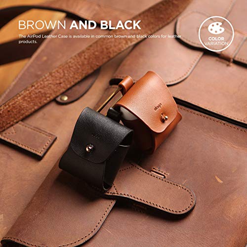 elago Genuine Leather Case Compatible with AirPods 1 Case and Compatible with AirPods 2 Case, Natural Cowhide Leather Case with Brass Ring Holder, Supports Wireless Charging [Black]