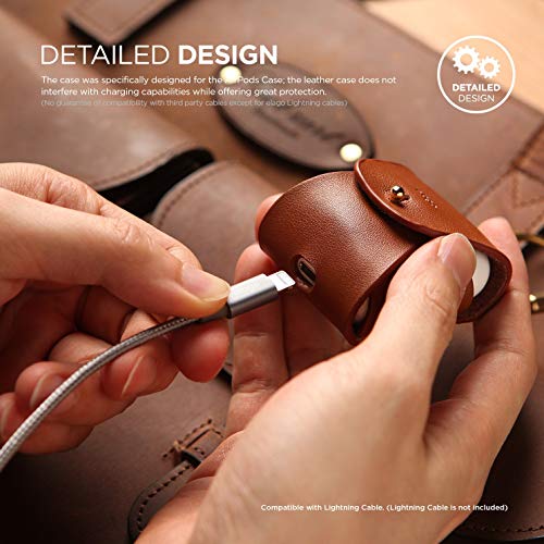 elago Genuine Leather Case Compatible with AirPods 1 Case and Compatible with AirPods 2 Case, Natural Cowhide Leather Case with Brass Ring Holder, Supports Wireless Charging [Black]